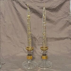 Vintage Lucite Acrylic 8" Candlestick and Candleholder w/ Gold Flakes